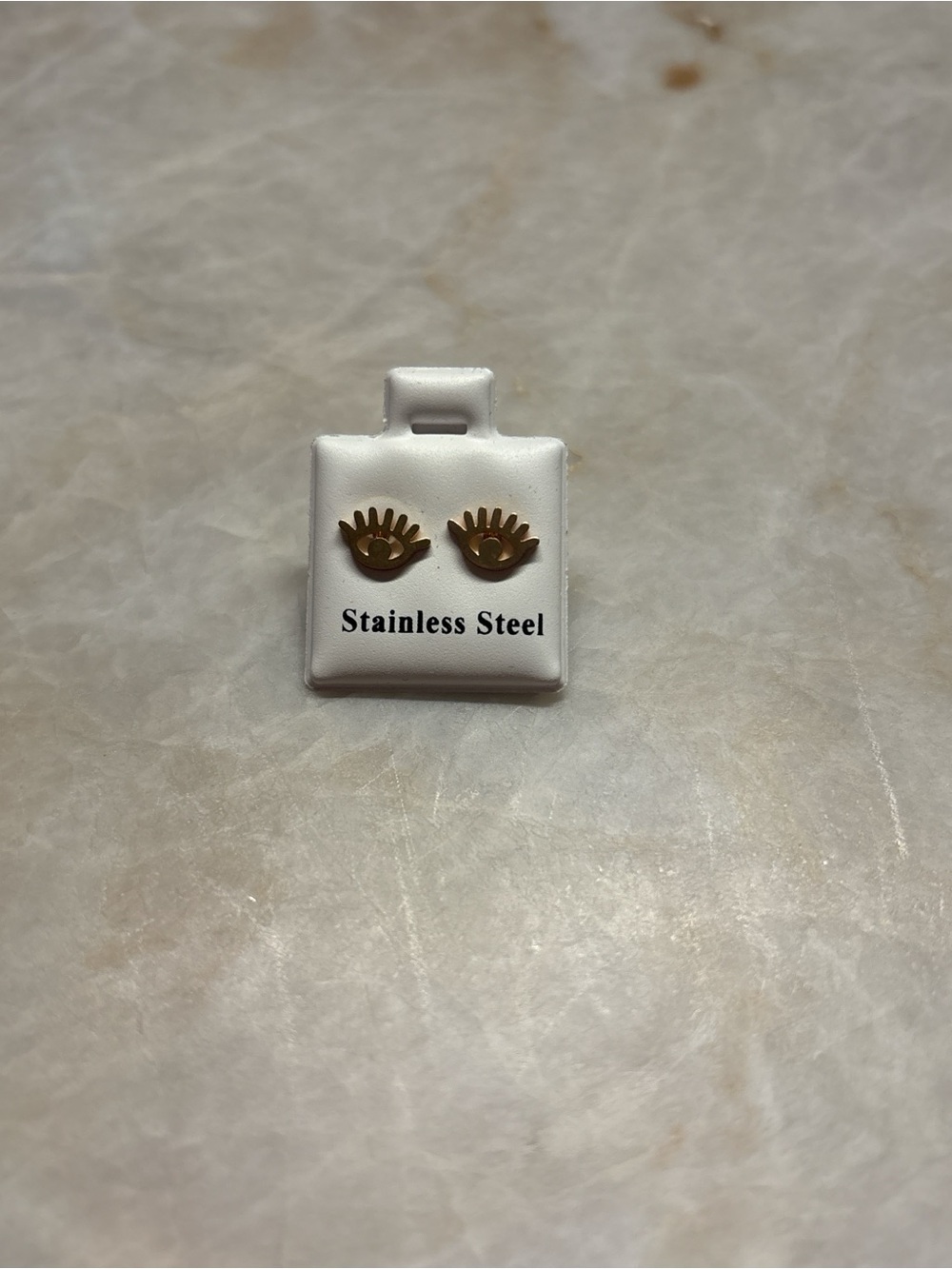 Gold Eye-Shaped Stainless Steel Stud Earrings